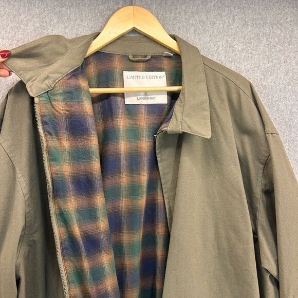 London Fog Limited Edition Men's XL Long Jacket Green Tan Plaid Flannel Lined - Picture 3 of 10